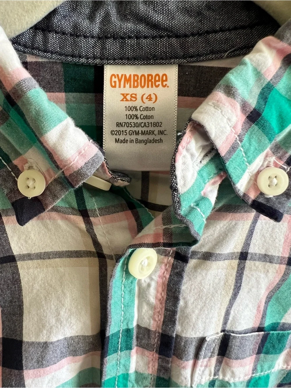 Gymboree Youth size 4 Green, Pink & Navy Plaid Button-Down Shirt 100% Cotton